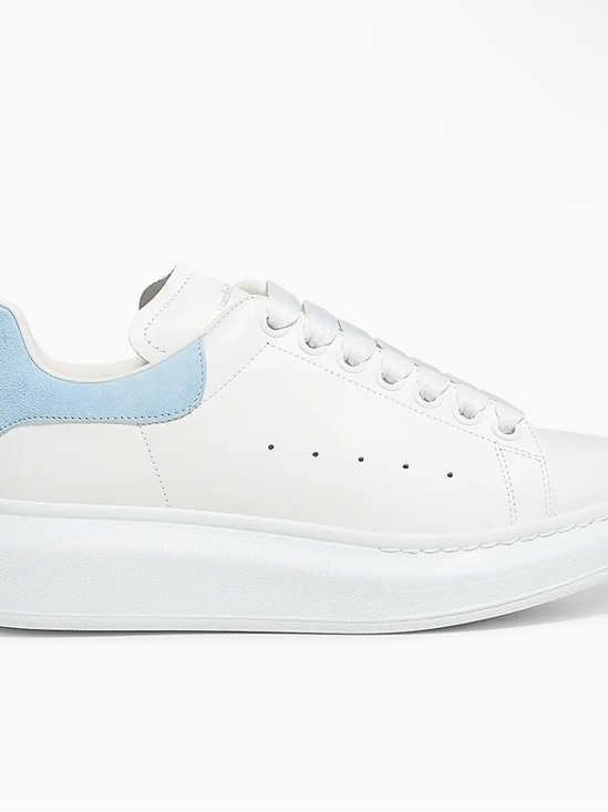 Alexander McQueen Shoes - Alexander McQueen White Leather Sneakers with Light Gray Heel